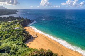 Drone shot from our property of Kauapea (Secret) Beach. Yes, It's amazing! 