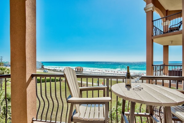 Main Balcony with sand and water views