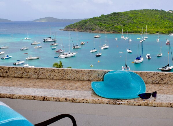 Cruz Bay harbor view taken from our balcony