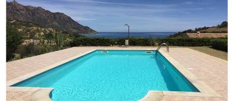 a pool with a fantastic view