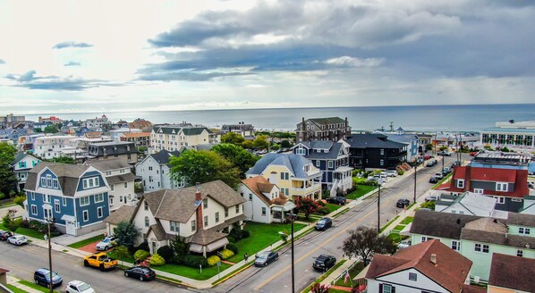 Arial view of corner lot one block from beach