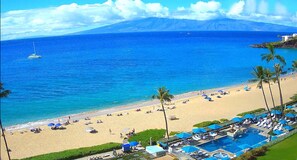 Breathtaking view from the lanai +  pool area, Boardwalk & island of Molokai !!