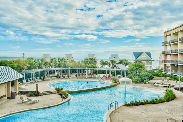 View of pool from balcony looking south towards Gulf