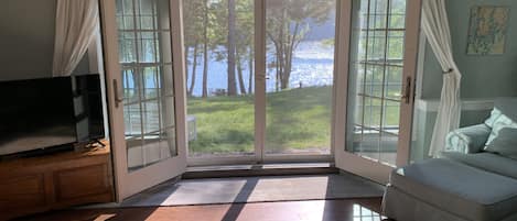 Private entry doors with a water view