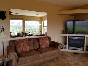 A mirror reflection of the views in the living room