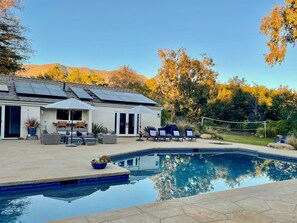 The property's backyard is like a private retreat. 
