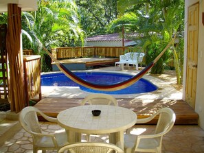 Large area of covered outdoor living space.