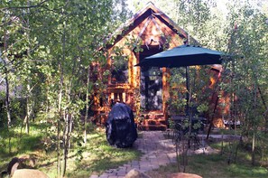 Pinewood cabin during mid-summer