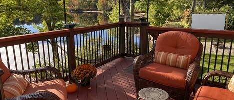 Beautiful sunny fall day on my lakeside deck 10'ft away from lake.