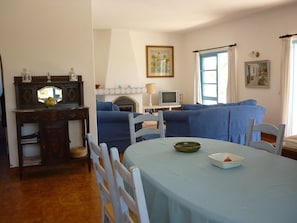 The downstairs living/dining room