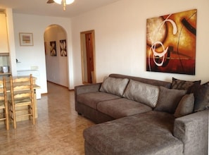 Living Area with modern comfortable pull down sofa bed.