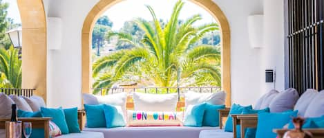 The comfy seating area on the terrace (naya) at Villa Velero.