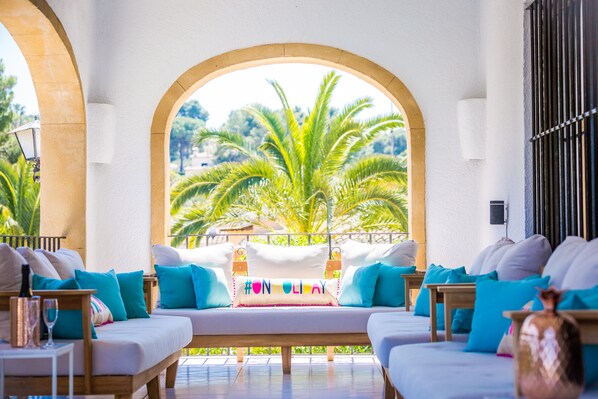 The comfy seating area on the terrace (naya) at Villa Velero.