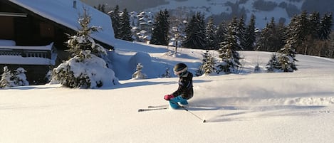 arrivé au chalet en ski