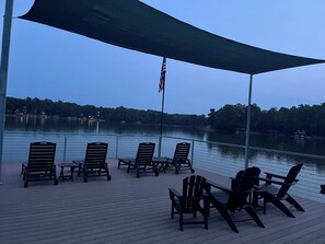 Top deck is perfect for a quiet evening looking over the lake