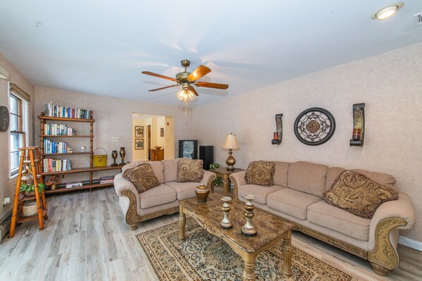 Family room opens to kitchen