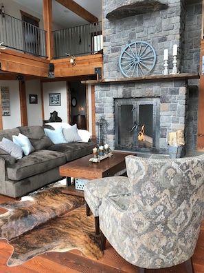 Main family room with gorgeous fireplace 