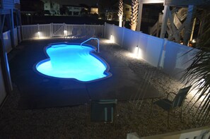 Pool lit at night