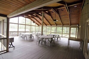 Huge screened in back porch for dinners and meetings