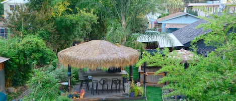 The backyard. Cottage Roof is on the right. Center is the palapa/outdoor bbq.
