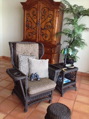 'Viewing chair' complete with binoculars & journal to record events of your stay