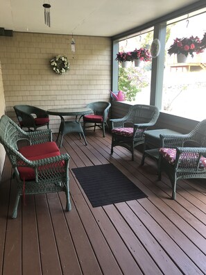 This covered porch is a favorite of all who visit.  It's a great place to relax.