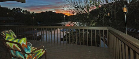 Watch beautiful lake sunsets from west facing decks on all three floors