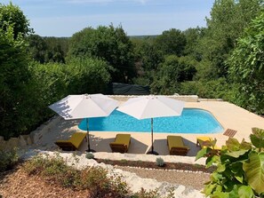 heated salt water pool , sun terrace with view over the Loire River
