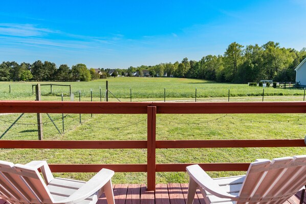 Enjoy a beverage of your choice on the deck with a wonderful view of the farm. 