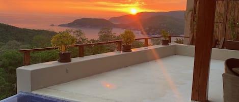 Infinity Pool, Terrace, and Sunset