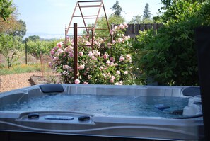 Sparking new Hot Tub nestled in the garden