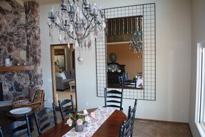 Dining table for 8 with rustic chandelier