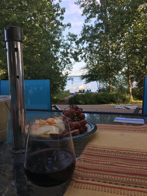 Wine and cheese from the deck. Great view of lake!