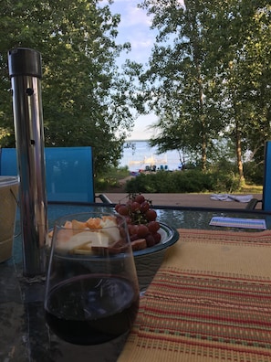 Wine and cheese from the deck. Great view of lake!