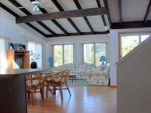 Main Floor Living-room with Queen Sleeper: Sliding doors open onto 1 of 3 decks