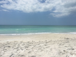 crystal clear water and white sandy beach