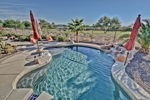 View from the heated spa pool and golf course 