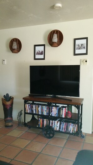 45 inch HDTV w/ DVD player (house has Wifi if you have Netflix or Prime)