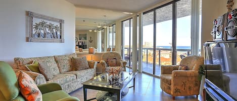 Living Room.  Lots of natural light with balconies from every room!