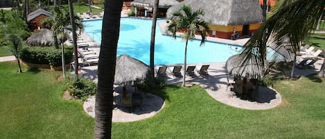 Courtyard and pool view from the front balcony