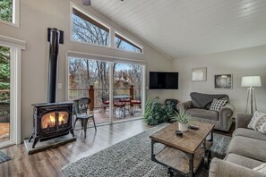 Stay cozy and enjoy the vista with our gas fireplace