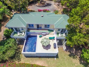 A view from above of your secluded pool and patio. 
