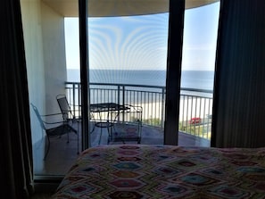 View from Master Bedroom with sliding glass doors out to balcony.










