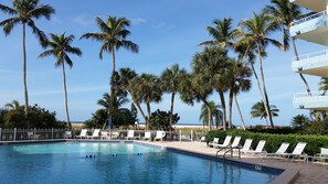 Large Heated Pool with Beach Views and Tropical Landscaping