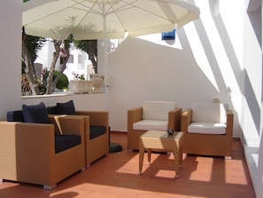 terrace and lounge chairs