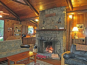 Enjoy old fashioned fireplace.  We provide firewood. There is also electric heat