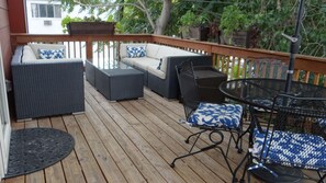 Great outdoor patio with couches and patio set