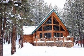 February, 2013 Snowfall before plowing. You can sled or board behind this cabin.