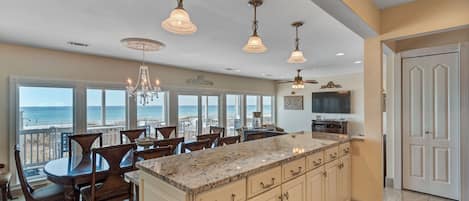 Beautiful views of ocean and sunsets from kitchen, dining room and family room.