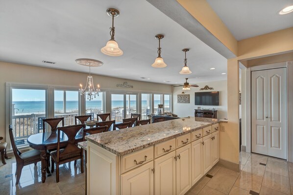 Beautiful views of ocean and sunsets from kitchen, dining room and family room.